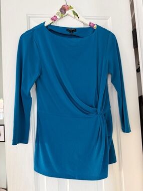 Tahari Teal Knot-Detail Long Sleeve Top
